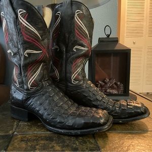 C A V E N D E R S  Black Caiman Hornback Leather Cowboy Boots ~ 9.5D